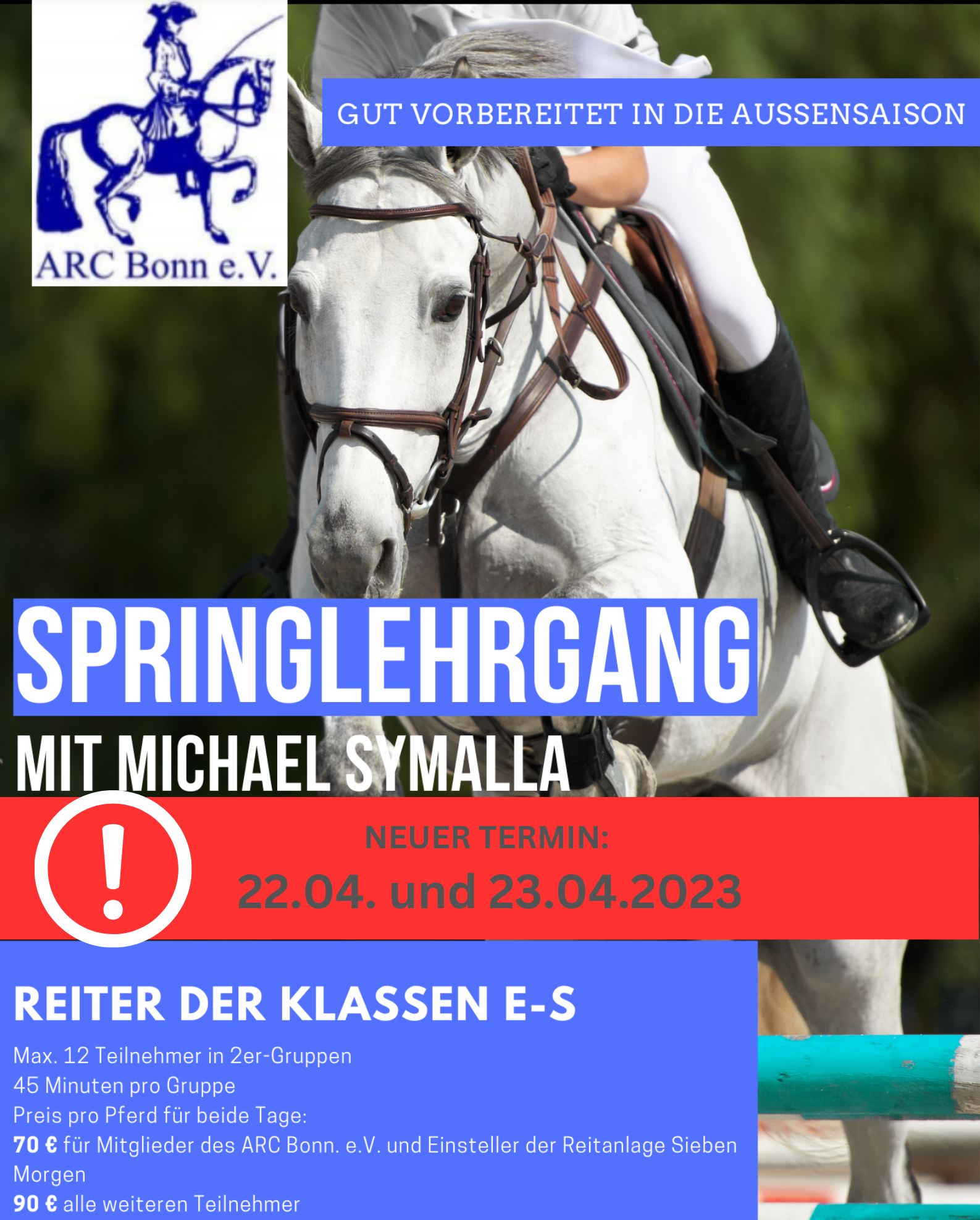 Read more about the article Springlehrgang bei Michael Symalla am 22. und 23. April 2023 auf der Reitanlage Sieben Morgen | Jetzt anmelden!